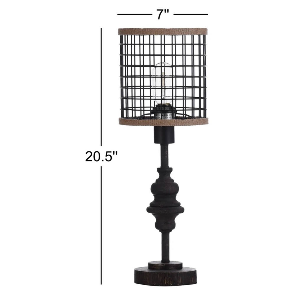 Farmhouse 20"H Black & Brown Metal and Burlap Cage Table Lamp - Picture 14 of 14